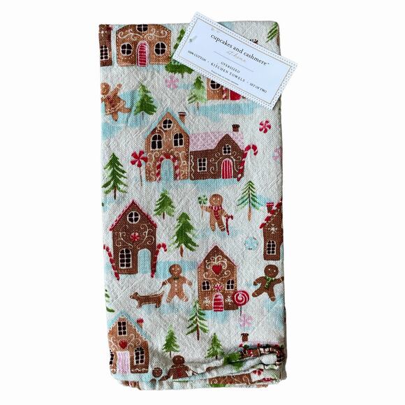 Set of 2 CUPCAKES & CASHMERE Oversized Gingerbread Kitchen Dish Towels NEW - Picture 1 of 10